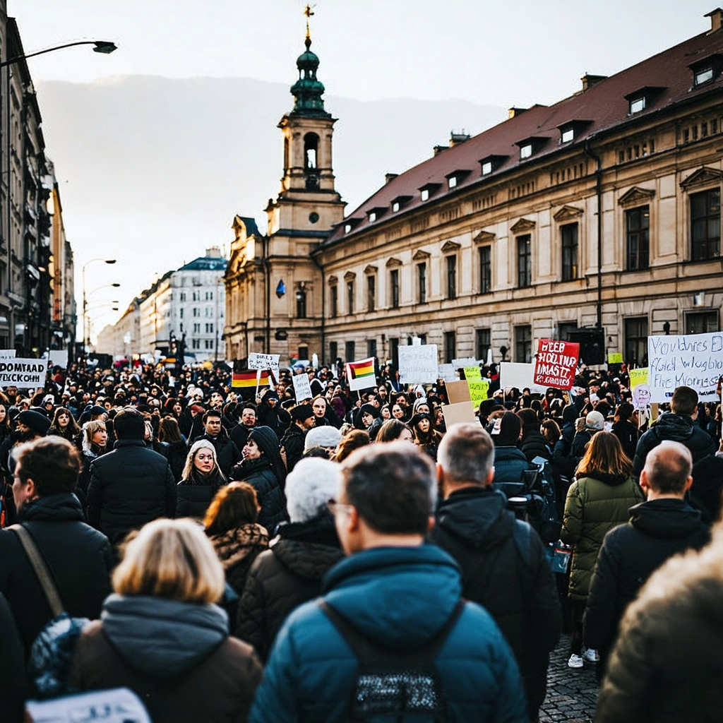 A bustling scene in Warsaw, Poland, reflecting civic action and engagement.